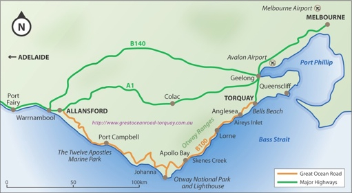 Copyright carte de la Great Ocean Road greatoceanroad-torquay.com