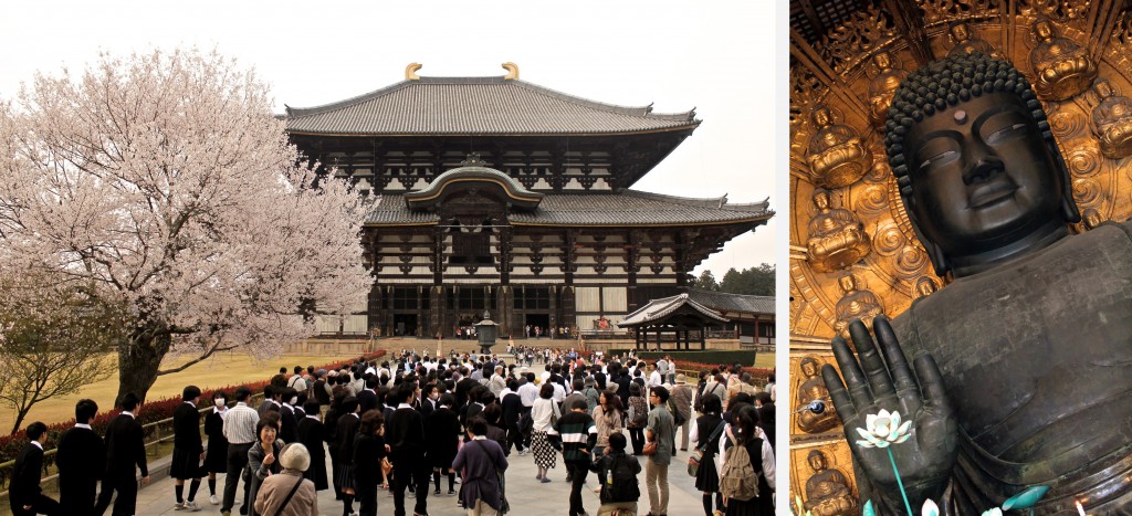 Temple du Daibutsu-Den (l'un des plus grand temple en bois du monde hébergeant un bouddha en bronze de 16 mètres de haut) à Nara