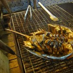 Limule grillé sur un stand de restaurant du village de pêcheurs de Bang Bao