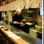 Petit restaurant d’okonomiyakis et devanture d'un izakaya (bar-restaurant) à Osaka servant des yakitoris arrosés de bière