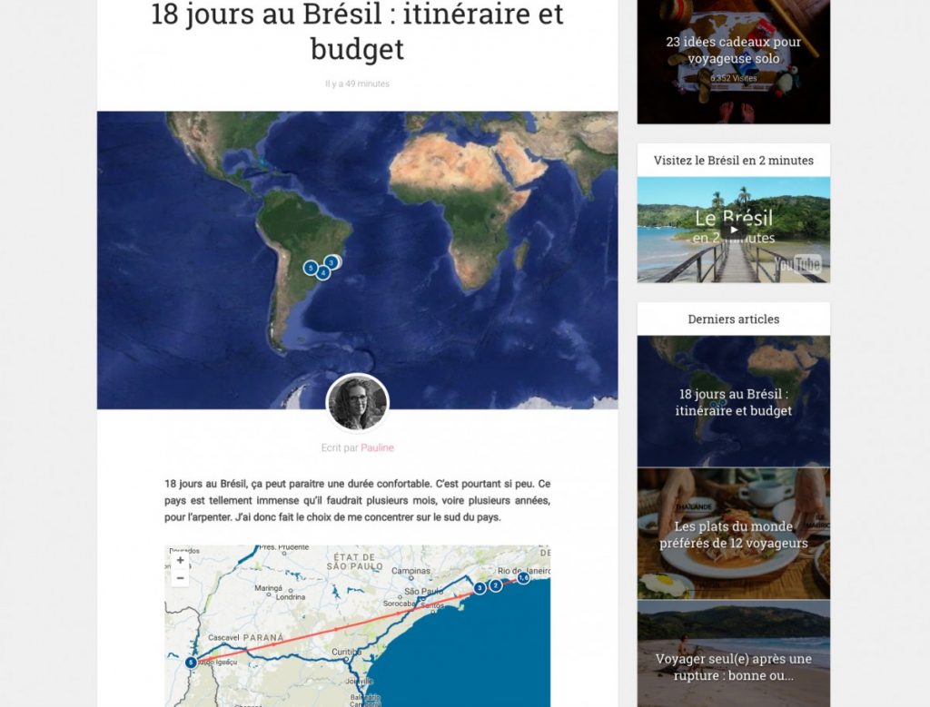 Exemple d'Intégration d'un itinéraire sur le blog de Graine de voyageuse