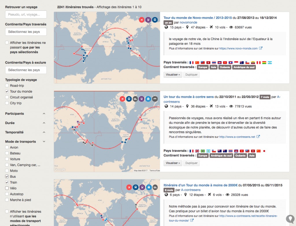 Moteur de recherches : Inspirez-vous des itinéraires des autres utilisateurs