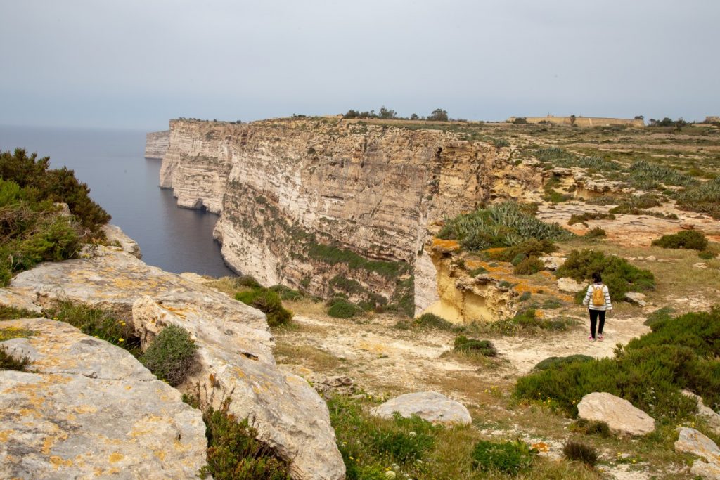 Sur le sentier du haut des falaises de Ta-Cenc à Gozo